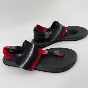 Sanuk Yoga Sling 2 Sandals Womens 7 Red Black Grey Stretch Knit Yoga Mat Sole